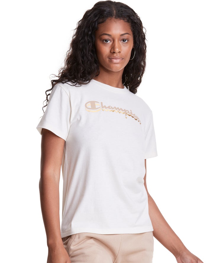 Camiseta Champion Mujer - Classic Drop Shadow Foil Script Logo ( Blancas ) 9056287-CE